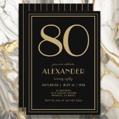 80歳の誕生日 ブラック ゴールド モダン ミニマル 大人 招待状