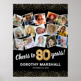 80歳の誕生日 ブラック ゴールド 写真パーティー ポスター
