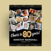 80歳の誕生日 ブラック ゴールド 写真パーティー ポスター