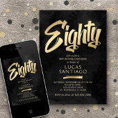 80歳の誕生日 ブラック ゴールド 招待状