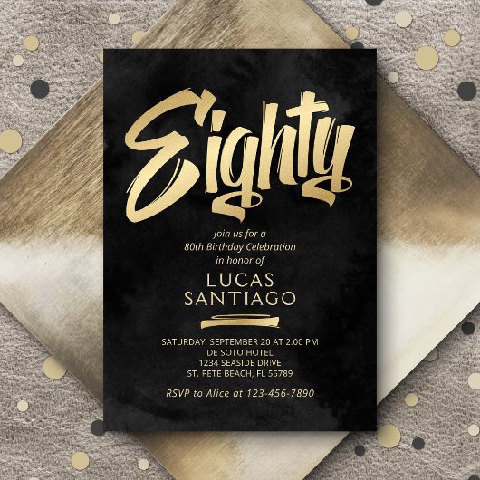 80歳の誕生日 ブラック ゴールド 招待状