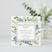 80歳の誕生日 ブルー・ハイドランジアの花 水彩画 招待状 (スタンド正面)