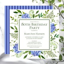 80歳の誕生日 ブルー・ハイドランジアの花 水彩画