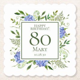 80歳の誕生日 ブルー・ハイドランジア ペーパーコースター