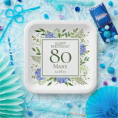 80歳の誕生日 ブルー・ハイドランジア ペーパープレート (パーティー)