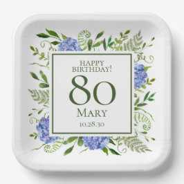 80歳の誕生日 ブルー・ハイドランジア ペーパープレート