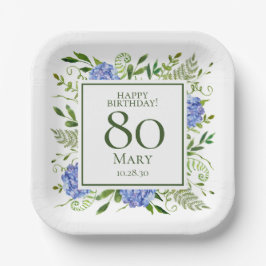 80歳の誕生日 ブルー・ハイドランジア ペーパープレート
