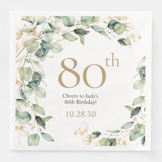 80歳の誕生日 ユーカリのペーパーナプキン (正面)