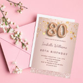 80歳の誕生日 ローズゴールドのフラッシュ スター 招待状