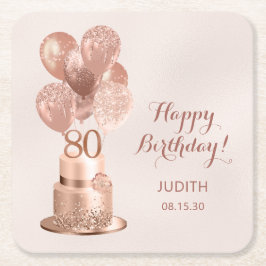 80歳の誕生日 ローズゴールドケーキ スクエアペーパーコースター