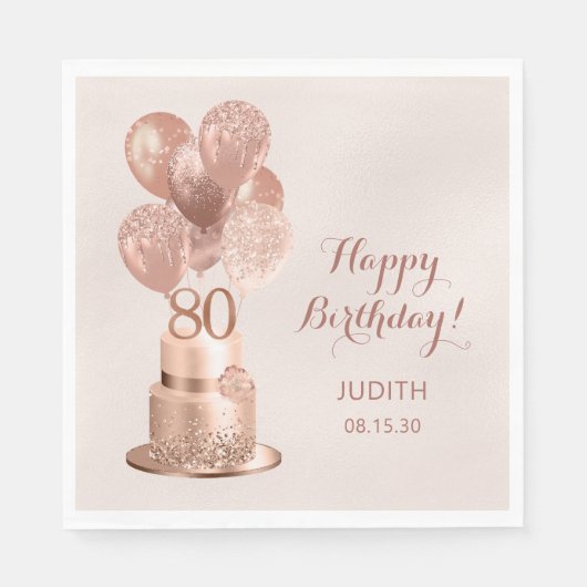 80歳の誕生日 ローズゴールドケーキ スタンダードランチョンナプキン (正面)