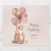 80歳の誕生日 ローズゴールドケーキ スパークリングワインラベル (シングルラベル)