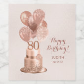 80歳の誕生日 ローズゴールドケーキ ワインラベル (シングルラベル)