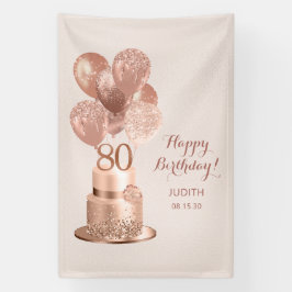 80歳の誕生日 ローズゴールドケーキ 横断幕