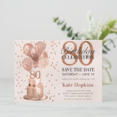 80歳の誕生日 ローズゴールドケーキ Save The Date セーブザデート (スタンド正面)