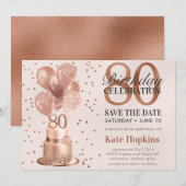 80歳の誕生日 ローズゴールドケーキ Save The Date セーブザデート (正面/裏面)