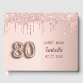 80歳の誕生日 ローズゴールド グリッター ピンク モノグラム おしゃれ ゲストブック (正面)