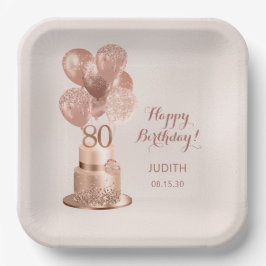 80歳の誕生日 ローズゴールド ケーキ ペーパープレート