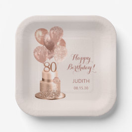 80歳の誕生日 ローズゴールド ケーキ ペーパープレート