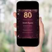 80歳の誕生日 ワインレッド ローズゴールド 招待状