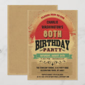 80歳の誕生日 ヴィンテージ タイポグラフィー グランジ 招待状 (正面/裏面)