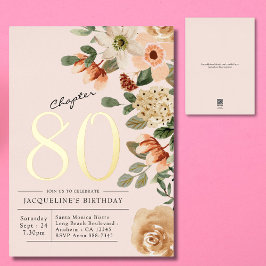80歳の誕生日 ヴィンテージ フラワー ゴールド 箔招待状