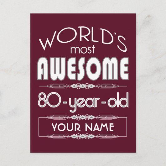 80歳の誕生日 世界で最高の素晴らしいワインレッド ポストカード (正面)