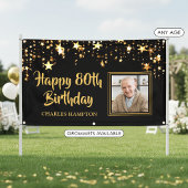 80歳の誕生日 写真 ブラック ゴールド スターズ パーソナライズド 横断幕