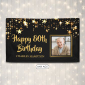 80歳の誕生日 写真 ブラック ゴールド スターズ パーソナライズド 横断幕