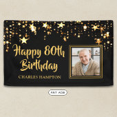 80歳の誕生日 写真 ブラック ゴールド スターズ パーソナライズド 横断幕