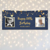 80歳の誕生日 写真 青と金の星 パーソナライズド 横断幕