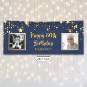 80歳の誕生日 写真 青と金の星 パーソナライズド 横断幕