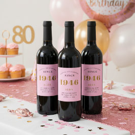80歳の誕生日 名前 1946 ピンク ゴールド エレガント シック ワインラベル