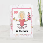 80歳の誕生日 女性 カートゥーン おもしろい かわいい ピンク カード (正面)