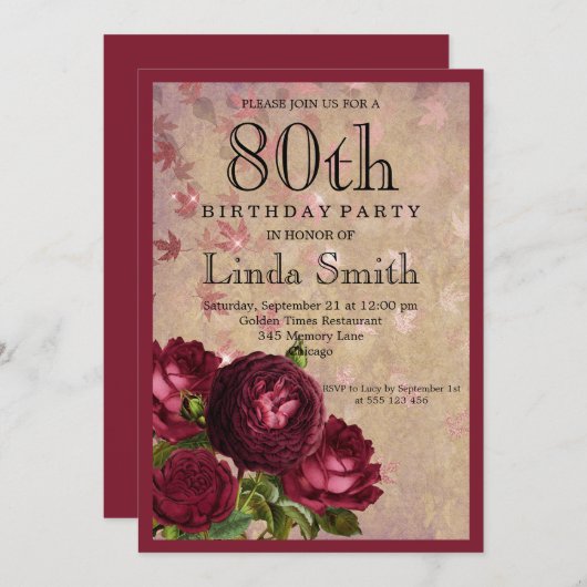 80歳の誕生日 招待状 (正面/裏面)