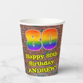 80歳の誕生日:楽しいグラフィティにインスパイアされた虹色の80 紙コップ (裏面)