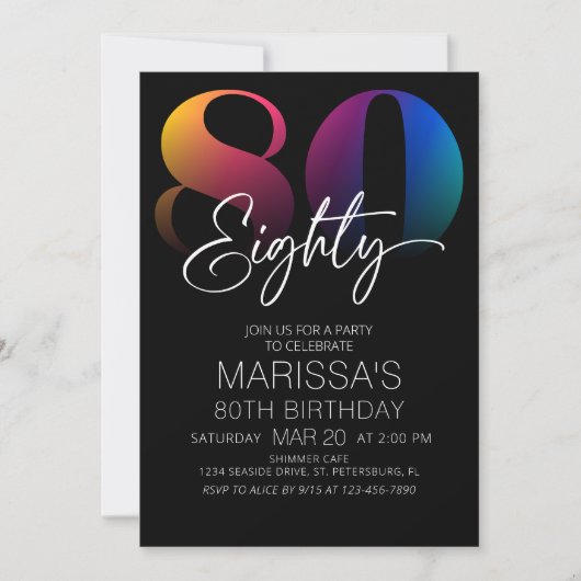 80歳の誕生日 現代風 招待状 (正面)