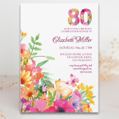 80歳の誕生日 花と蝶 招待状