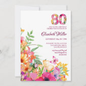80歳の誕生日 花と蝶 招待状 (正面)