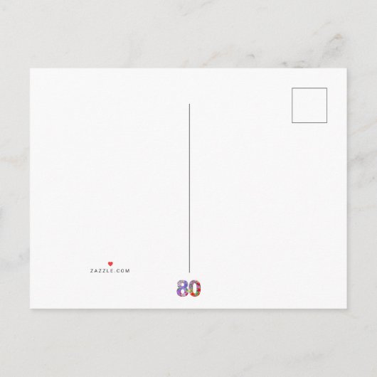 80歳の誕生日 花のモダンなSave The Date ポストカード (裏面)