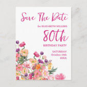 80歳の誕生日 花のモダンなSave The Date ポストカード (正面)