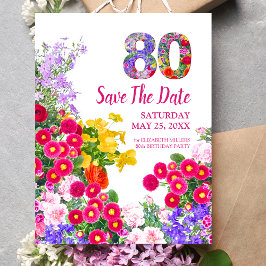 80歳の誕生日 花のモダンなSave The Date ポストカード