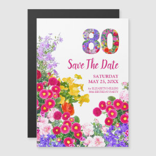 80歳の誕生日 花のモダンなSave The Date マグネット招待状