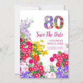 80歳の誕生日 花のモダンなSave The Date マグネット招待状 (正面)