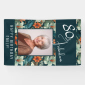 80歳の誕生日 花柄 フォト 横断幕 (横)