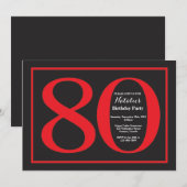 80歳の誕生日 赤と黒の黒板 招待状 (正面/裏面)