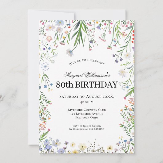 80歳の誕生日+野生の花の庭 招待状 (正面)