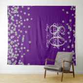 80歳の誕生日 銀紫の飾り ストライプ 背景 タペストリー (インサイチュ(横))