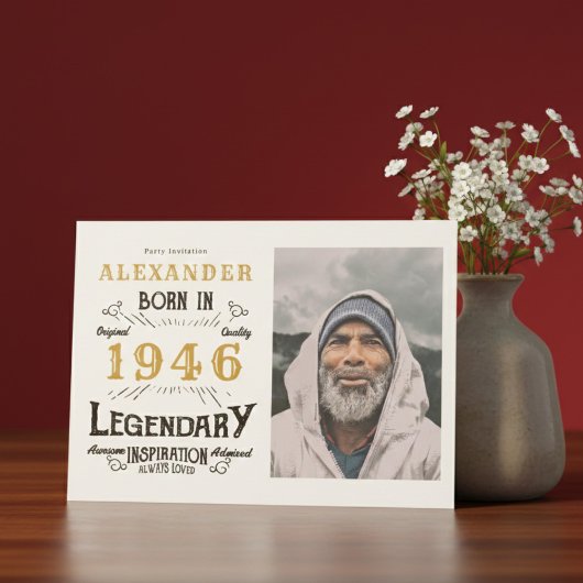 80歳の誕生日 1946年 レジェンド 白と金色の写真 招待状