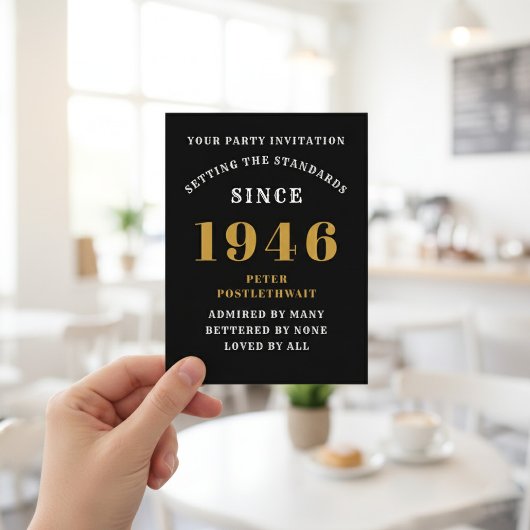80歳の誕生日 1946 ブラック ゴールド ご招待 ポストカード